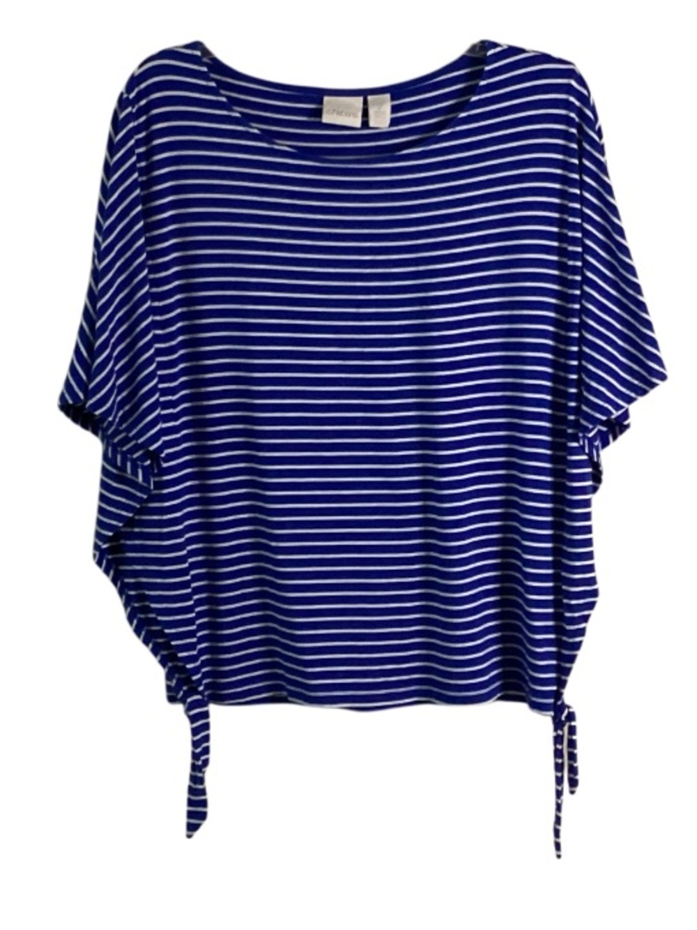 Chico’s Blue and White Striped Short-Sleeve Tie-Hem Top Large